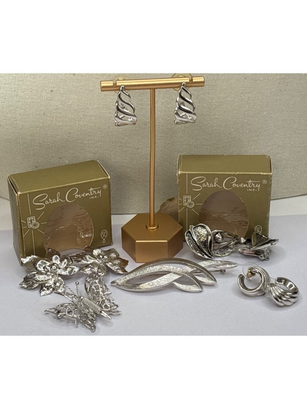 2 Sarah Coventry Earrings in Original Boxes, 2 Monet Brooches, 3 Monet Earrings